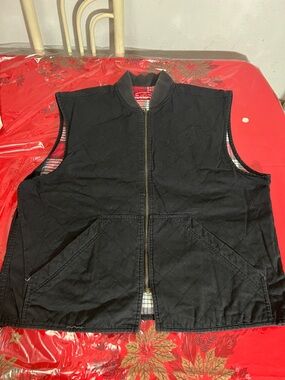 Vintage Marlboro Vest Mens Sz L Black Quilted Plaid Flannel Lined Reversible 90s